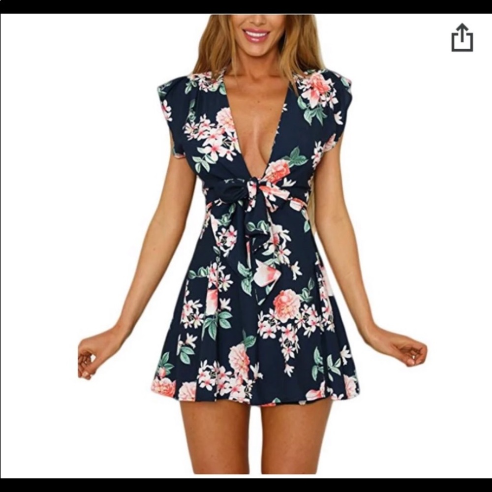 New Navy Blue Wrap Up Mini Dress